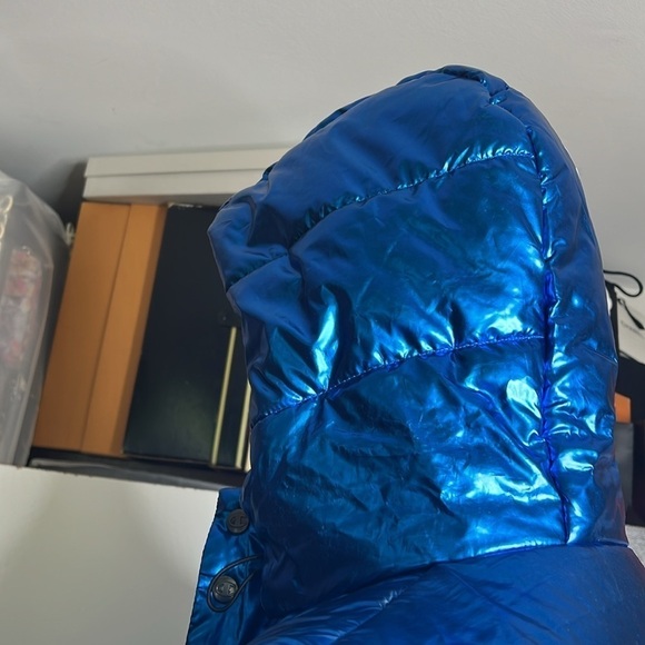 Champion Sz L NASA USA Metallic Blue Hooded Puffer Jacket Limited Edition - Picture 6 of 15